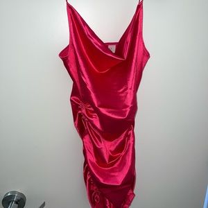 Pink satin cow neck dress
